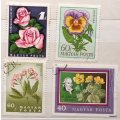 Hungary - Mixed Lot of 4 Used stamps - Theme: Flowers
