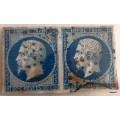 Empire Franc  (France) - 1850 - Napoleon III - Pair of Used Imperforate stamps