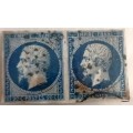 Empire Franc  (France) - 1850 - Napoleon III - Pair of Used Imperforate stamps