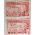 West Indies Federation - 1958 - Jamaica 6d and Barbados 12c - 2 Used stamps