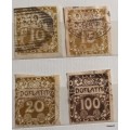 Czechoslovakia - 1919-1920 - 4 Used Imperf Postage Due stamps (Doplatit) Hinged