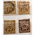 Czechoslovakia - 1919-1920 - 4 Used Imperf Postage Due stamps (Doplatit) Hinged