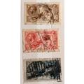 GB - George V - Seahorses -  Short Set of 3 Used  Stamps (1913/18 horizontal lines)