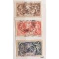 GB - George V - Seahorses -  Short Set of 3 Used  Stamps (1934 crossed lines)