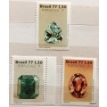 Brazil - 1977 - Cut Gemstones (Topaz, Aquamarine, Emerald) - Set of 3 Mint stamps