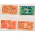 Switzerland - 1940`s - Wheat bundle - 4 Used Hinged Revenue Stamps