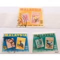 Malaysia - 1967 - Stamp Centenary (Birds)  Set of 3 Cancelled Hinged stamps (odd shape)