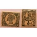 Queensland -  1897 ½d Used and1907-11 ½d Mint - 2 stamps