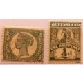Queensland -  1897 ½d Used and1907-11 ½d Mint - 2 stamps