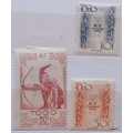 Togo - 1947 - Hunter x1 and Idols (Tax) x2 - 3 Unused Hinged stamps