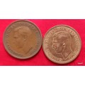 GB - George VI - One Penny - 1937 and 1946 (2 coins) (with `IND:IMP`) - Bronze