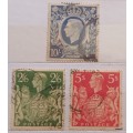 GB - King George VI - 2/6, 5s, 10/- - 3 Used stamps