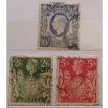 GB - King George VI - 2/6, 5s, 10/- - 3 Used stamps