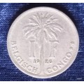 Belgian Congo - 1926 - 1 Franc (Dutch Text) - Copper Nickel