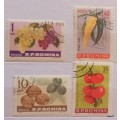 Romania - 1963 - Fruit - 4 Cancelled Hinged stamps