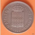 Monaco - 1966 - 10 Francs - Rainier III (Accession of Prince Charles III 1856) Silver
