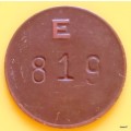 GPO Telephone Service Token - Numbered On Reverse E 819 - 16mm Diameter