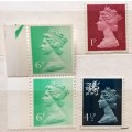 GB - Elizabeth II Definitive - 4 Unused stamps (1p damaged underneath)