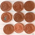 Germany - Fed Republic - 1967-2001 - 2 Pfennig (magnetic) - Copper clad iron (9 coins various dates)