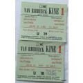 Van Riebeeck Kine 1 (Cape Town) - July 1971 - Monday Matinee - 2 Tickets