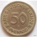Germany (Bank of German States) - 1949 D -  50 Pfennig - Copper-nickel