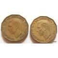 GB - George VI (with `IND:IMP`) - 2 x 1937 - Three Pence - Nickel brass