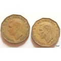 GB - George VI (with `IND:IMP`) - 2 x 1937 - Three Pence - Nickel brass