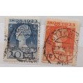 Netherlands - Queen Wilhelmina Jubilee 1898-1923 - 25th Anniversary - 2 Used stamps