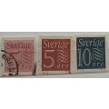 Sweden - 1951 - Numerals - 3 Used stamps