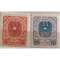 Austria - 1920/21 - Coat of Arms Issues - 2 Unused Hinged stamps