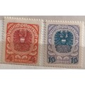 Austria - 1920/21 - Coat of Arms Issues - 2 Unused Hinged stamps