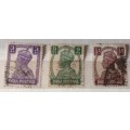 India - 1940`s - George VI - 3 Used stamps