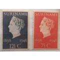 Netherlands Suriname - 1948 - Queen Wilhelmina (50 year Reign) - 2 Mint stamps
