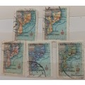Mozambique - 1954 - Map of Mozambique - 5 Used stamps
