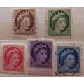 Canada - 1954 - Elizabeth II - 5 Used stamps