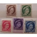 Canada - 1954 - Elizabeth II - 5 Used stamps