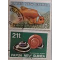 Papua New Guinea - 1987 Anemone Fish and 1991 Shells - 2 Used stamps