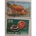 Papua New Guinea - 1987 Anemone Fish and 1991 Shells - 2 Used stamps