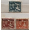 French Indochina - 1937 - Local Motif: Junk - overprint `KOUANG TCHÈOU` - 3 Unused Hinged stamps