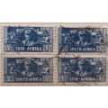 Union of South Africa - 1942-44 - 3d War Effort (Reduced Size) - Block of 4 Used stamps