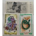 Congo - 1960 Independence /1971 Tropical Flowers /1971 Reptiles - 2 Used and 1 Unused Hinged stamps