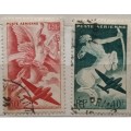 France - 1946/7 - Mythology-themed - 2 Used Hinged Airmail stamps