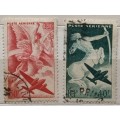 France - 1946/7 - Mythology-themed - 2 Used Hinged Airmail stamps