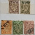 Bulgaria - 1886 - Heraldic Lion Coat of Arms  - 5 Used Hinged stamps