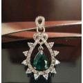 14ct White Gold EGL Double Certified Natural Diamond & Zambian Pear Shape Emerald Pendant 1.80tcw
