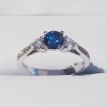 Breathtaking 1.00ct Accented Three Stone Intense Blue Diamond Engagement Ring Set in 14K White Gold
