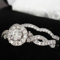 Breathtaking 14K White Gold Bridal Engagement & Wedding Band Ring Set 0.75ct Natural Diamonds ! VS !