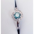Superb 0.90ct Fancy Vivid Greenish Blue Diamond Halo Engagement Ring Set in Platinum