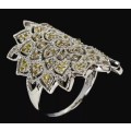 1.30cts Natural Mined Yellow Sapphire Cocktail Ring 14K White Gold over .925 Size S
