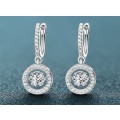 Certified 2.00ct Brilliant Round Moissanite Dangle Halo Earrings Double 18K White Gold over Sterling